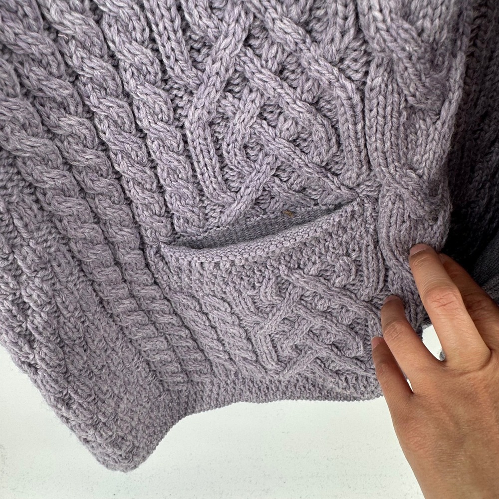 Kilronan Knitwear Merino Wool Cable Knit Vest Purple Ireland Made Shawl Collar - Picture 11 of 13